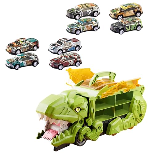 MagiDeal Dinosaurier-Transporter-LKW, Dinosaurier-fressende Autos mit tragbarem Griff, Dinosaurier-Auto-Fahrzeuge, Spielset, Spielzeug-Set für Kinder, grün mit 8 Autos von MagiDeal