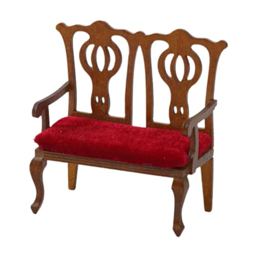 MagiDeal Dollhouse Holzstuhl 1:12 Skala Retro Simulation Holzmöbelmodell tun Spielzeug für Kleinkinder 3+ Kindergeburtstagsgeschenk, Doppelstuhl von MagiDeal