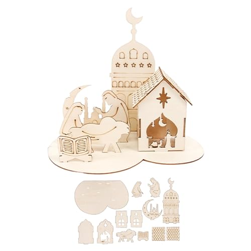 MagiDeal Eid Mubarak Holzornament-Montage, 3D-Burg-Puzzle, Sammlerstück, Ramadan-Tischdekoration für islamische Bücherregal-Dekoration, Stil b von MagiDeal