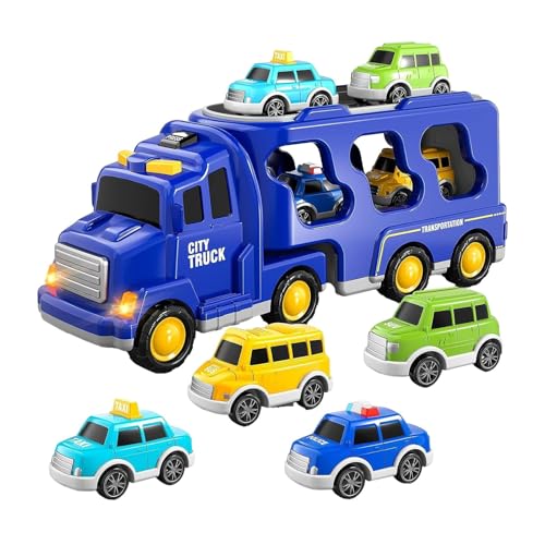 MagiDeal Feuerwehrauto, Spielzeugauto, Reibungskraft, Lastwagentransport mit Lichtern und Geräuschen, 7 in 1 für Kinder, Partygeschenke zu Ostern, Blau von MagiDeal