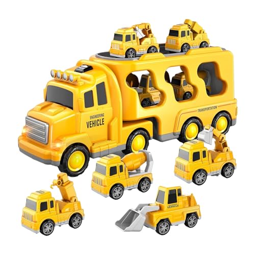 MagiDeal Feuerwehrauto, Spielzeugauto, Reibungskraft, Lastwagentransport mit Lichtern und Geräuschen, 7 in 1 für Kinder, Partygeschenke zu Ostern, Gelb von MagiDeal