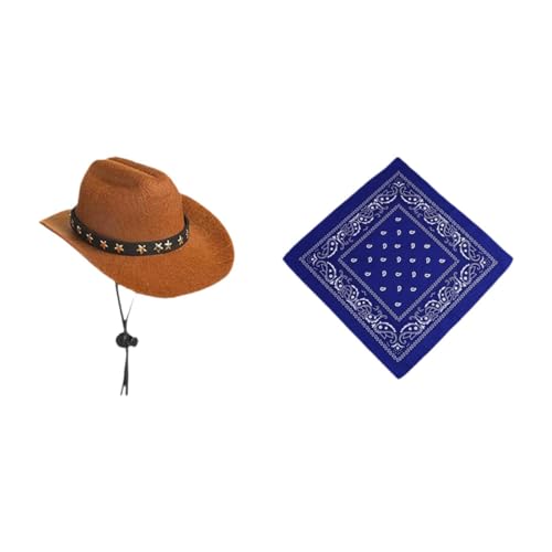 MagiDeal Gans Outfit, Cowboyhut, Halloween, Sombrero, Western Mottoparty mit Bandana Schal, Western Cowboy Rasenkostüm für Die Terrasse, Blauer Anzug von MagiDeal