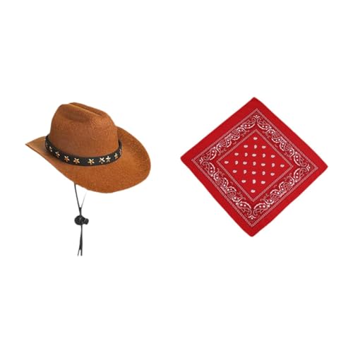 MagiDeal Gans Outfit, Cowboyhut, Halloween, Sombrero, Western Mottoparty mit Bandana Schal, Western Cowboy Rasenkostüm für Die Terrasse, Rotanzug von MagiDeal