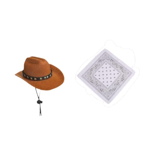 MagiDeal Gans Outfit, Cowboyhut, Halloween, Sombrero, Western Mottoparty mit Bandana Schal, Western Cowboy Rasenkostüm für Die Terrasse, Weißer Anzug von MagiDeal