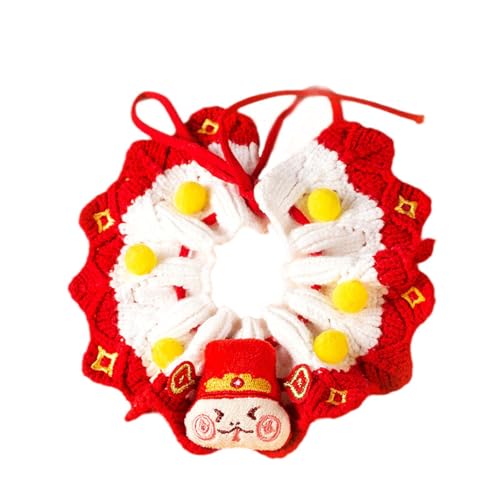 MagiDeal Gestricktes Katzenhalsband für das Neue Jahr, handgewebtes Häkellätzchen, handgemachtes Dekor, Festliche Hundehalskette für kleine, mittelgroße und, XL von MagiDeal