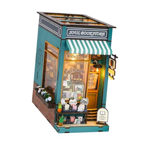 MagiDeal Hölzerne Miniatur-Puppenhaus-Kits, Zimmerbox mit Möbeln, Schreibtisch-Ornament, Buchhandlung, Modell, zusammengebautes Puppenhaus von MagiDeal
