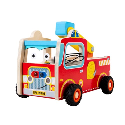 MagiDeal Holz-Arbeitsbrett mit LED, Montessori-Reisespielzeug, Holz-Feuerwehrauto-Brett, Schalttafel, Holz-LKW-Auto-Set für Geschenke für Kinder von MagiDeal