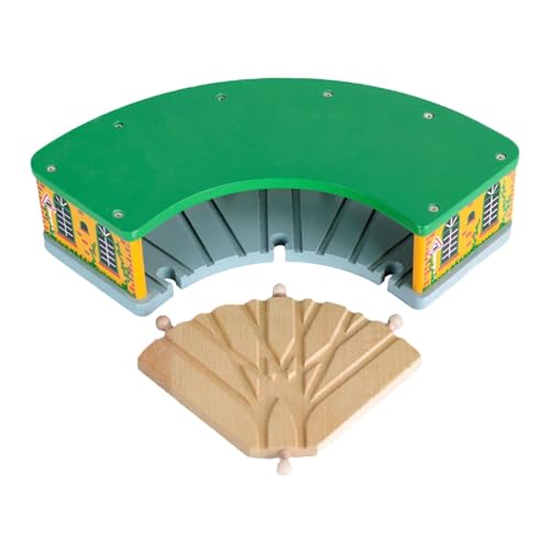 MagiDeal Holzeisenbahn, rundes Haus, Holzeisenbahnspielzeug, mehrfarbiger Holzeisenbahnschuppen mit 5-Wege-Schaltschienen für die Feinmotorik von Kindern von MagiDeal