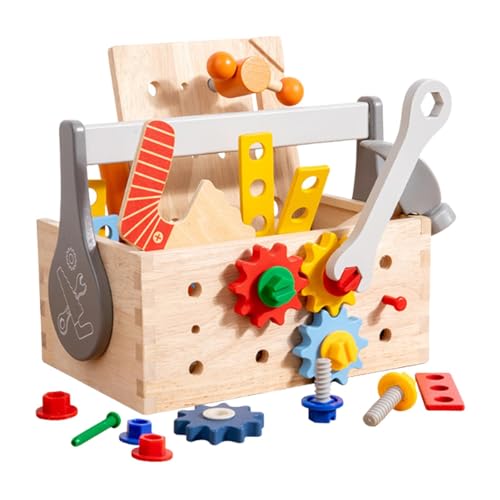 MagiDeal Holzkinder -Werkzeuge mit Box Model Building Tool Kits Rollenspiele pädagogische Holzbauspielzeug für Twist Problemlösung von MagiDeal