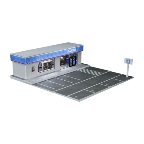 MagiDeal Modell 1/64 Modell Auto Vitrine Convenience Store mit Parkplatz Modell Display Box Tisch Dekor mit Licht für Fahrzeug Spielzeug von MagiDeal