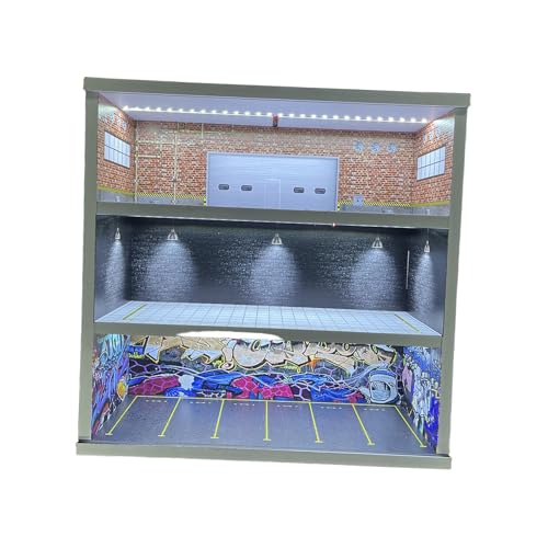 MagiDeal Modellauto-Vitrine im Maßstab 1/64, Parkplatzszene, Garagendiorama, mit LED-Licht, Sammlergeschenk, Ornament, Miniaturszene, Style A von MagiDeal