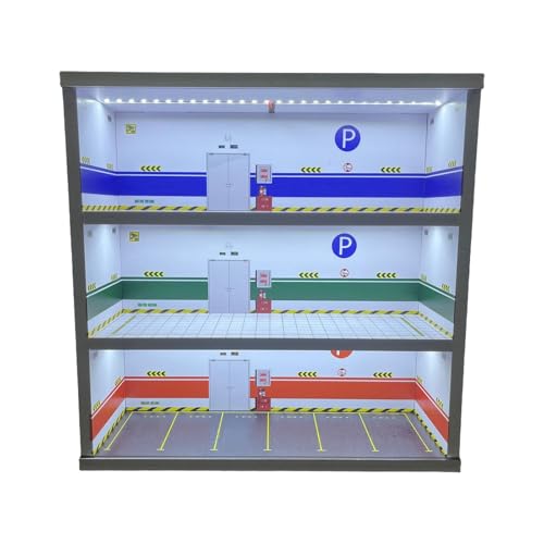 MagiDeal Modellauto-Vitrine im Maßstab 1/64, Parkplatzszene, Garagendiorama, mit LED-Licht, Sammlergeschenk, Ornament, Miniaturszene, Style C von MagiDeal