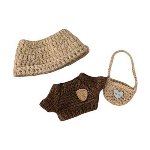 MagiDeal Plüschpuppenanzuganzug mit Hutpullover Rucksackspielzeug Weichdekor Stilvolle Puppen -Outfits Set Häkeln für gegenwärtige DIY -Basteln von MagiDeal