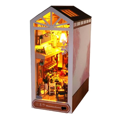 MagiDeal Puppenhaus-Buchstützen aus Holz, Bücherregal-Einsatz, Dekor, 3D-Holzpuzzle, DIY-Modell mit Licht für Geburtstage, Geschenk, Mädchen, Jungen, von MagiDeal