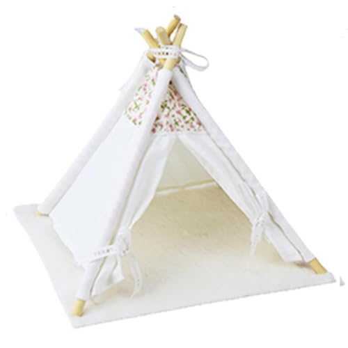 MagiDeal Puppenhaus-Zelt, Miniaturmöbel, kleines Modell, simuliertes Spielzeug, Mini-Holzhütte für Haushalt, Party, Wohnzimmer, Camping, Kind, mit weißem Pad von MagiDeal