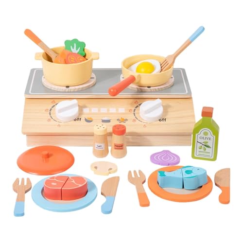 MagiDeal Rollenspiel-Küchenset, Kochutensilien-Spielzeug mit Lebensmitteln, Holzspielset für Kinder für die Schule von MagiDeal