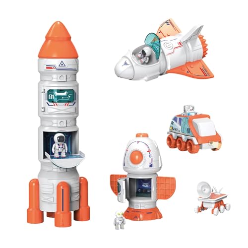 MagiDeal Space Shuttle Rocket Toys DIY-Bauset mit 3 Spaceman-Raketenschiffspielzeugen mit Lichtgeräuschen für Kinder, Jungen im Alter von 3–7 Jahren von MagiDeal