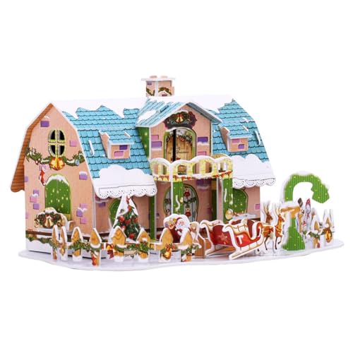 MagiDeal Weihnachten DIY Puzzle Hausbau DIY Modell Kinder BAU Spielzeug Frühes Lernen DIY Miniatur Puppenhaus für Kinder Geschenk, 38 Stück Blau von MagiDeal