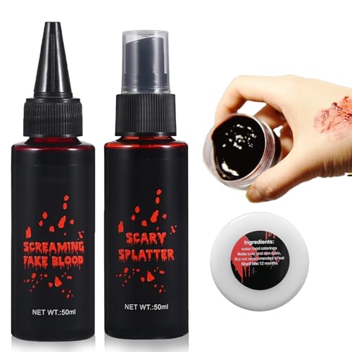 30g Kunstblut Halloween Geronnenes Blutplasma, 50ml Kunstblut Spray und 50ml Tropfendes Kunstblut für Halloween Theaterschminke, Zombies, Vampire, Cosplay, Karneval, Simulierte Wunden, Film, Unfug 30g Kunstblut Halloween Geronnenes Blutplasma, 50ml Kunstblut Spray und 50ml Tropfendes Kunstblut für Halloween Theaterschminke, Zombies, Vampire, Cosplay, Karneval, Simulierte Wunden, Film, Unfug von MagiSel