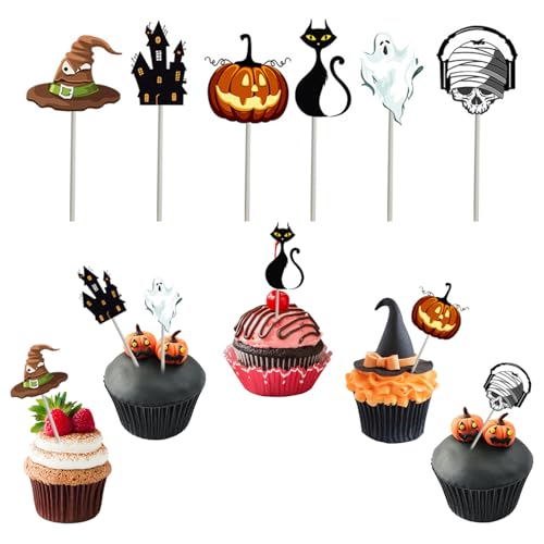Halloween Cupcake Toppers, Tortendeko Halloween Fledermaus, 24 Stück Kürbis Spinnennetz Geist Muffin Deko, Party Dekoration Zubehör für Horror Mottoparty Supplies, Cupcake Topper 6 Stile. Halloween Cupcake Toppers, Tortendeko Halloween Fledermaus, 24 Stück Kürbis Spinnennetz Geist Muffin Deko, Party Dekoration Zubehör für Horror Mottoparty Supplies, Cupcake Topper 6 Stile. von MagiSel