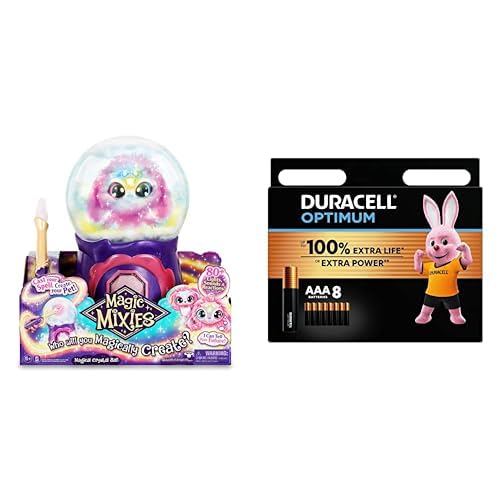 Magic Mixies MGX05000 Crystal Ball Pink Puppen, bunt, Talla única + Duracell Optimum Batterien AAA, 8 Stück, bis zu 100% Extra Power oder zusätzliche Leistung von Magic Mixies