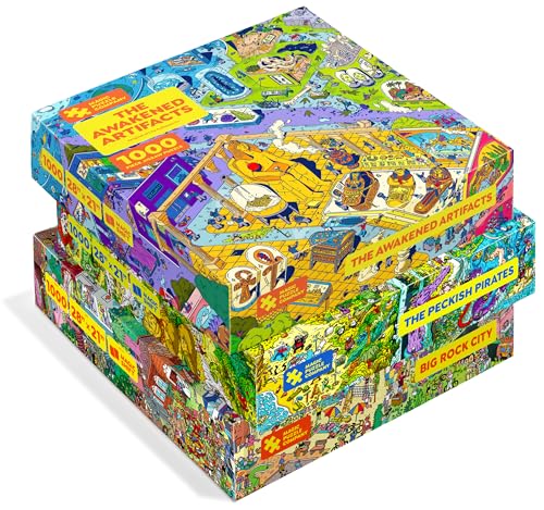 Magic Puzzles 3-Pack • Serie Vier • Big Rock City, The Awakened Artifacts & The Peckish Pirates • 1000 Teile Puzzle von The Magic Puzzle Company von Magic Puzzle Company