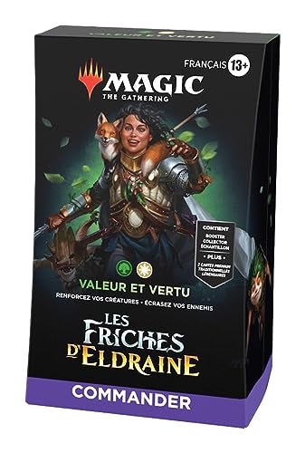 Deck Commander Magic: The Gathering Les Friches d'Eldraine – Wert und Tugend (1 Deck mit 100 Karten, 1 Booster-Sammelpackung mit 2 Karten + Zubehör) (französische Version) von Wizards of the Coast