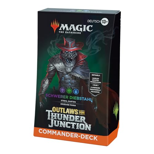 Magic: The Gathering – Outlaws von Thunder Junction Commander-Deck – Schwerer Diebstahl (Deck mit 100 Karten, Sammler-Booster-Probepackung mit 2 Karten und Zubehör) (deutsche Version) von Magic The Gathering
