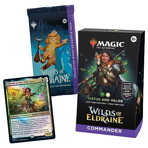 Magic: The Gathering Wildnis von Eldraine Commander-Deck – Tugend und Tapferkeit (Deck mit 100 Karten, Sammler-Booster-Probepackung mit 2 Karten + Zubehör) (Englische Version) von Magic The Gathering