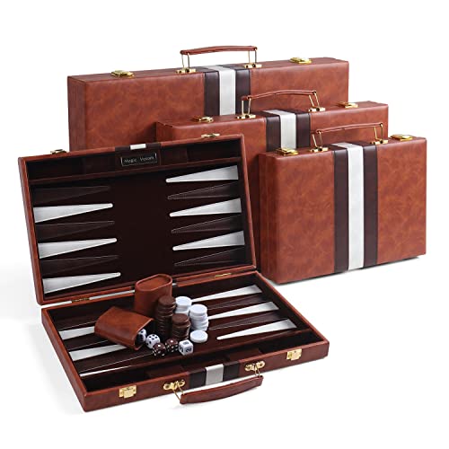 Magic Vosom Travel Medium Backgammon, 38,1 cm, klassisches Brettspiel mit Premium-Ledertasche, tragbare Reisestrategie, Backgammon-Spiel-Sets für Erwachsene, Kinder, Braun, Größe M Magic Vosom Travel Medium Backgammon, 38,1 cm, klassisches Brettspiel mit Premium-Ledertasche, tragbare Reisestrategie, Backgammon-Spiel-Sets für Erwachsene, Kinder, Braun, Größe M von Magic Vosom