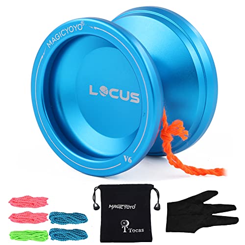 MAGICYOYO Responsive JoJo für Kinder Anfänger, Profi Jojos Metall für Erwachsene, Magic Yoyo V6 Locus mit Jo Jo Handschuh+ Tasche+ 5 Jojos Schnur, Tiefes Blau von MAGICYOYO