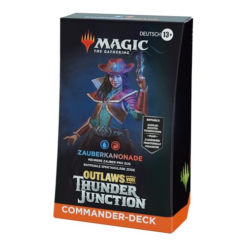 Magic: The Gathering – Outlaws von Thunder Junction Commander-Deck – Zauberkanonade (Deck mit 100 Karten, Sammler-Booster-Probepackung mit 2 Karten und Zubehör) (deutsche Version) von Magic: The Gathering