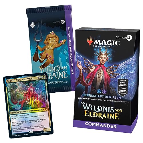 Magic: The Gathering Wildnis von Eldraine Commander-Deck – Herrschaft der Feen (Deck mit 100 Karten, Sammler-Booster-Probepackung mit 2 Karten + Zubehör) (Deutsche Version) von Magic: The Gathering