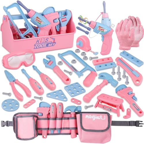 Magic4U Werkzeugkoffer Kinder,Werkzeuggürtel,Bohrerspielzeug,Werkzeugkasten,Bauwerkzeug Spielzeug,Kinder Werkzeug Set,Arbeitswerkzeuge,Kinderwerkzeug Spielzeug Junge Mädchen ab 3 4 5 6 7 8 Jahre von Magic4U