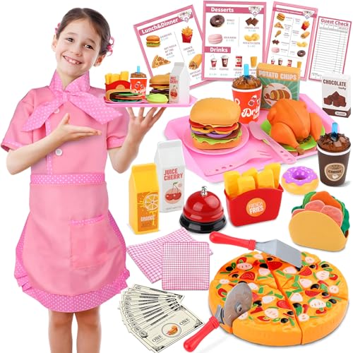 Magic4U Restaurant Play Set Pretend Play Kinderküche Zubehör Küchenspielzeug Lebensmittel Spielzeug für Kinder Hamburger Fast Food Grill Spielzeug Matschküche Kinder Rollenspiele Geschenk 3 + Jahre von Magic4U