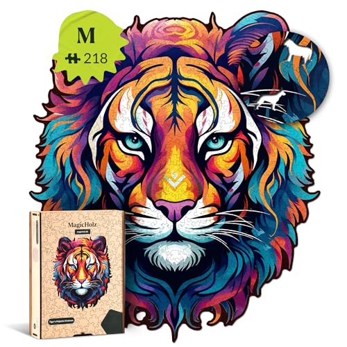 MagicHolz – Holzpuzzle Die majestätische Güte | Tiger – Holz Puzzle 27 x 24 cm inkl.Premium Holzbox – besondere Geschenkidee für Erwachsene & Kinder von MagicHolz