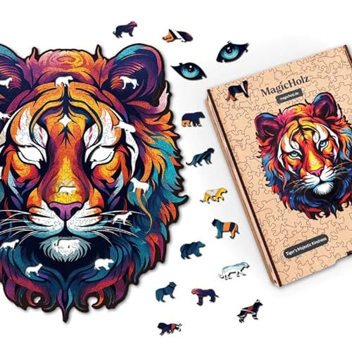 MagicHolz – Holzpuzzle Die majestätische Güte | Tiger – Holz Puzzle 35 x 31 cm inkl.Premium Holzbox – besondere Geschenkidee für Erwachsene & Kinder von MagicHolz