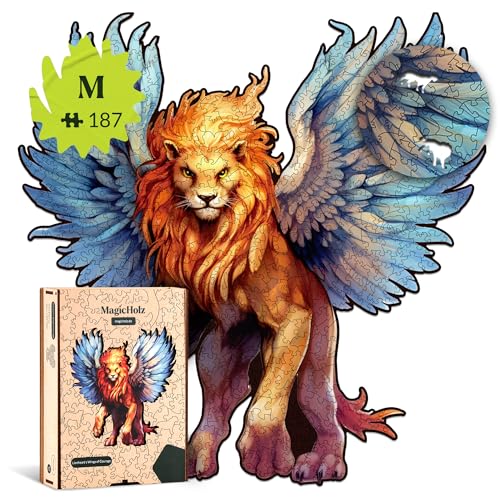 MagicHolz – Holzpuzzle Flügel des Mutes | Löwe – Holz Puzzle 27 x 25 cm inkl.Premium Holzbox – besondere Geschenkidee für Erwachsene & Kinder von MagicHolz