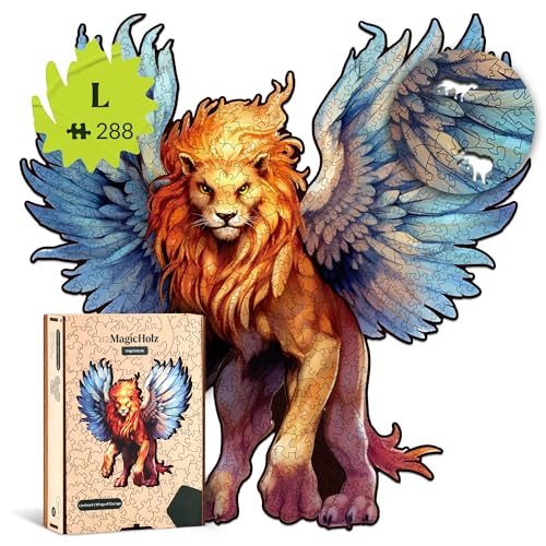MagicHolz – Holzpuzzle Flügel des Mutes | Löwe – Holz Puzzle 35 x 32 cm inkl.Premium Holzbox – besondere Geschenkidee für Erwachsene & Kinder von MagicHolz