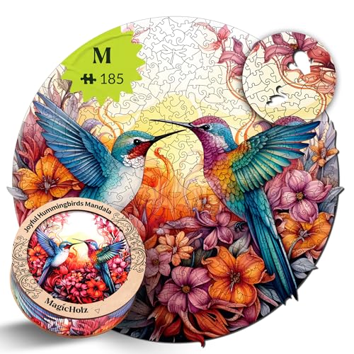 MagicHolz – Holzpuzzle Mandala Fröhliche Kolibris – Holz Puzzle 27 x 28 cm inkl.Premium Holzbox – besondere Geschenkidee für Erwachsene & Kinder von MagicHolz