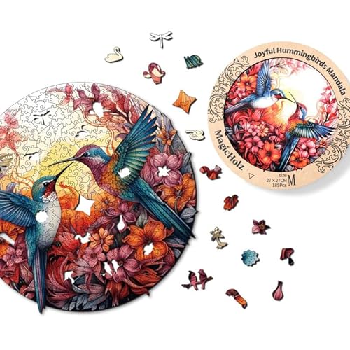 MagicHolz – Holzpuzzle Mandala Fröhliche Kolibris – Holz Puzzle 35 x 36 cm inkl.Premium Holzbox – besondere Geschenkidee für Erwachsene & Kinder von MagicHolz