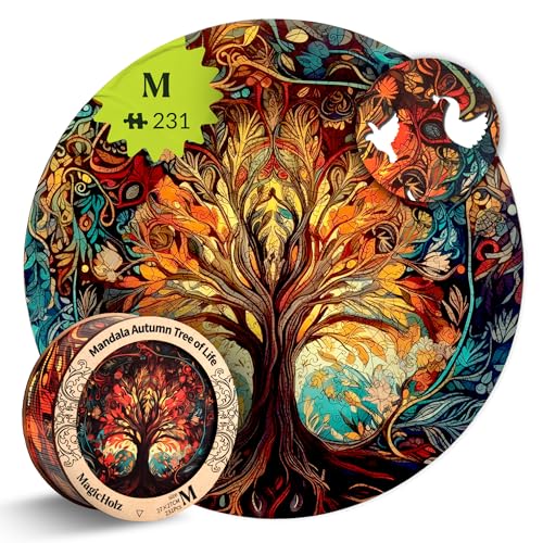 MagicHolz – Holzpuzzle Mandala Herbstbaum des Lebens – rundes Holz Puzzle Ø 27 cm – besondere Geschenkidee für Erwachsene & Kinder – inkl.Premium Holzbox von MagicHolz
