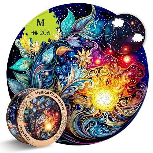MagicHolz – Holzpuzzle Mandala Mystische Blumen – rundes Holz Puzzle Ø 27 cm – besondere Geschenkidee für Erwachsene & Kinder – inkl.Premium Holzbox von MagicHolz