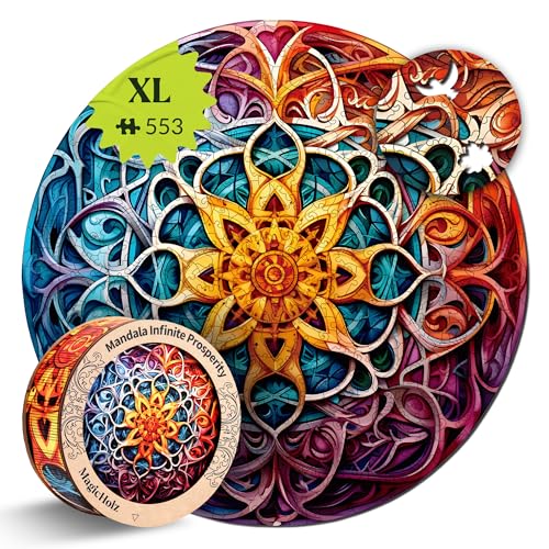 MagicHolz – Holzpuzzle Mandala Unendlicher Reichtum – rundes Holz Puzzle Ø 47 cm – besondere Geschenkidee für Erwachsene & Kinder – inkl.Premium Holzbox von MagicHolz