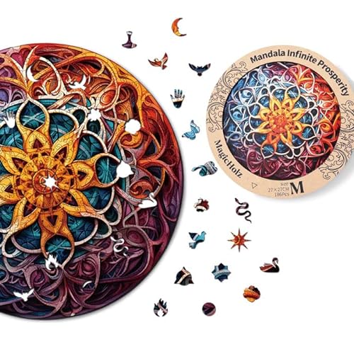 MagicHolz – Holzpuzzle Mandala Unendlicher Reichtum – rundes Holz Puzzle Ø 47 cm – besondere Geschenkidee für Erwachsene & Kinder – inkl.Premium Holzbox von MagicHolz