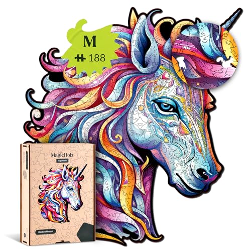 MagicHolz – Holzpuzzle Rainbow Unicorn | Einhorn – Holz Puzzle 27 x 25 cm inkl.Premium Holzbox – besondere Geschenkidee für Erwachsene & Kinder von MagicHolz