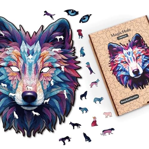 MagicHolz – Holzpuzzle Sharp-Eyed Guardian | Wolf – Holz Puzzle 27 x 23 cm inkl.Premium Holzbox – besondere Geschenkidee für Erwachsene & Kinder von MagicHolz