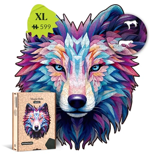 MagicHolz – Holzpuzzle Sharp-Eyed Guardian | Wolf – Holz Puzzle 47 x 40 cm inkl.Premium Holzbox – besondere Geschenkidee für Erwachsene & Kinder von MagicHolz