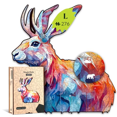 MagicHolz – Holzpuzzle Verwunschener Jakalope | Hase – Holz Puzzle 35 x 33 cm inkl.Premium Holzbox – besondere Geschenkidee für Erwachsene & Kinder von MagicHolz