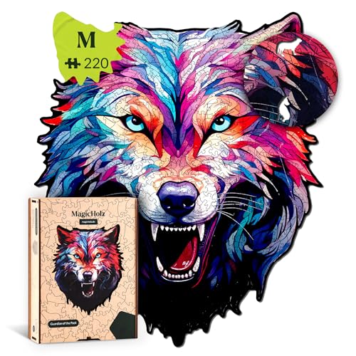 MagicHolz – Holzpuzzle Wächter des Rudels | Wolf – Holz Puzzle 27 x 22 cm inkl.Premium Holzbox – besondere Geschenkidee für Erwachsene & Kinder von MagicHolz